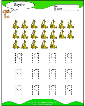 okul öncesi 1 sayısı çizgi çalışması